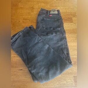 Men’s 34x30 faded black Wrangler bootcut  Jeans. Great condition.